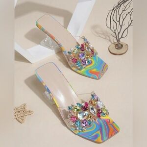 NEW Multi-color jeweled squared toe heels